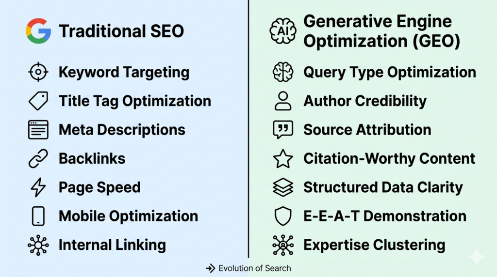 Traditional SEO vs GEO
